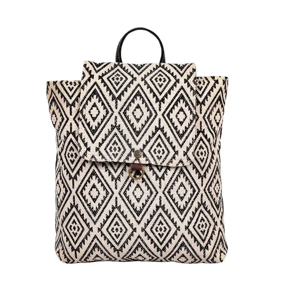 Myra Bag Handmade Dune Backpack Upcycled Canvas & Cowhide Leather